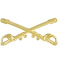 U.S. Army Cavalry Crossed Sabers Hat Lapel Pin, Medium 1-1/2", Gold Tone