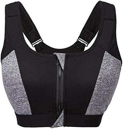 CHRISTYZHANG Women's Sports Bras Gym Yoga Top Zipper Front Breathable Bras Double Wear Bra (M, Black)