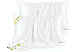 FCHJXTL Set of 2 100% Mulberry Silk Pillow Cases - 6A Luxury Silk Pillowcase for Hair and Skin – Anti-Wrinkle, Cooling & Smooth, Hidden Zipper – Pillowcases for Sleeping Women Girl, Boy (White, Standard)