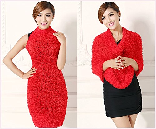 buy my shope women's faux fur stretchable magic scarf (ms003, red, medium)