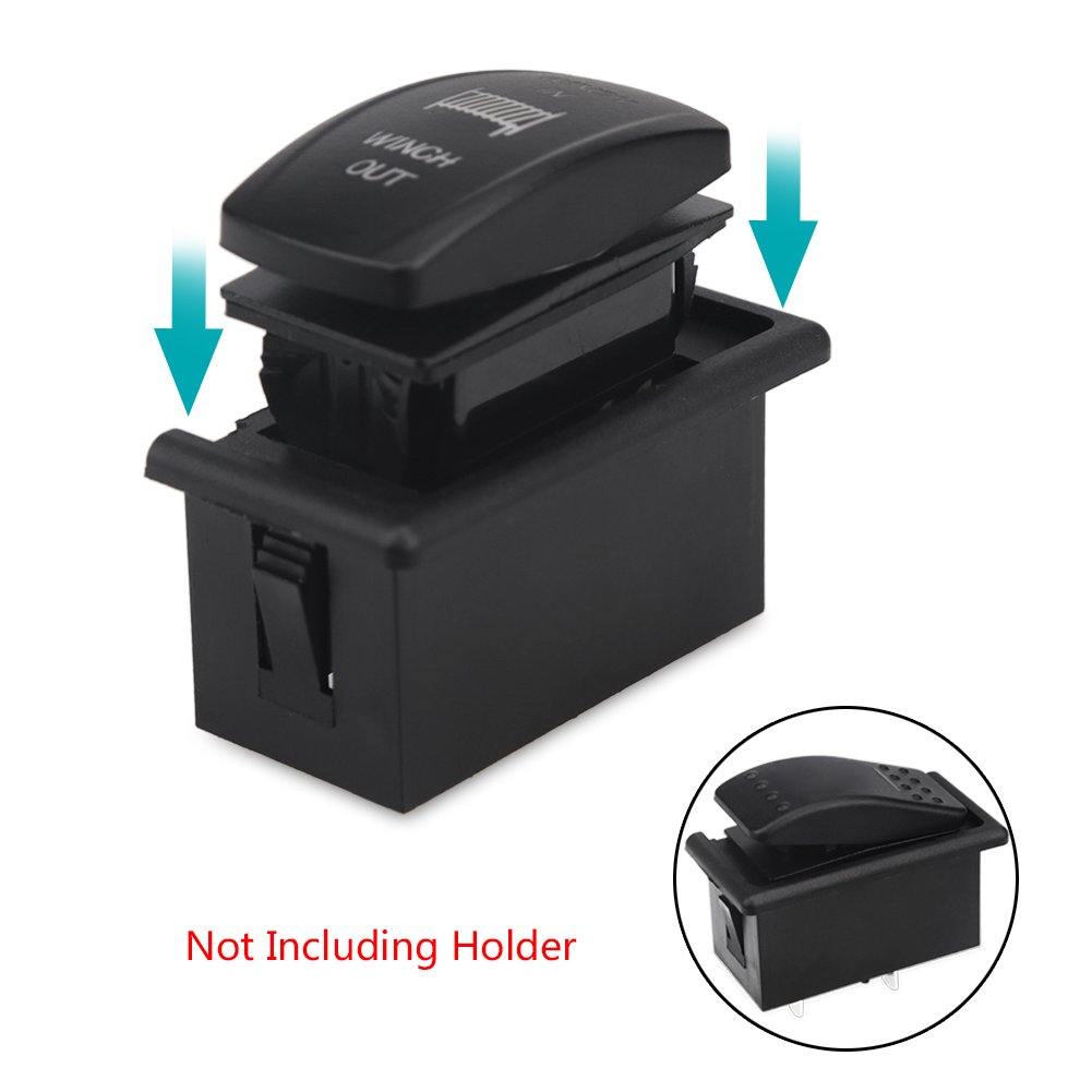 WATERWICH 7 pin Momentary Winch In Out Rocker Toggle Switch Waterproof DC 20A 12V/10A 24V Black Shell/ON-OFF-ON DPDT illuminated Rocker Switch For Auto Truck Boat Marine Off Road (Green)