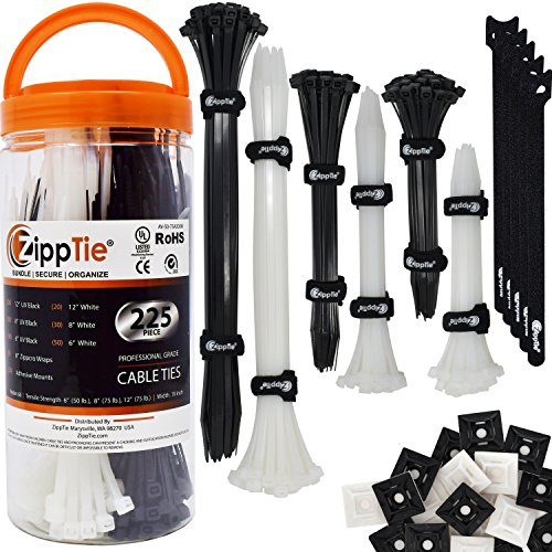 Buy Cable Ties by ZippTie 225pc Cable Management Kit 6", 8", 12