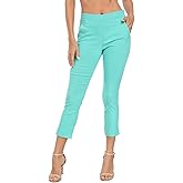 HDE Pull On Capri Pants for Women with Pockets Elastic Waist Cropped Work Pants