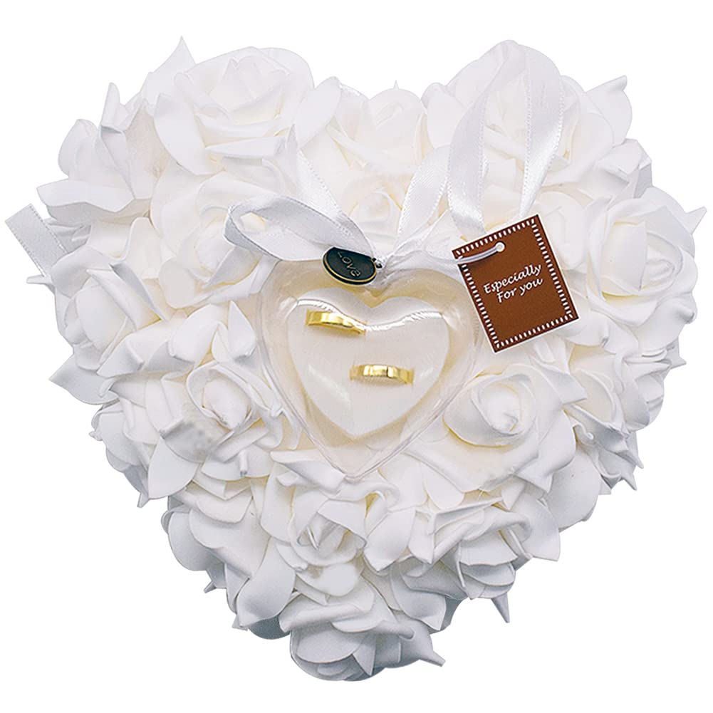 JPYZ Cushion for wedding rings, 23 x 22 cm, romantic heart-shaped ring holder, heart shape, gift, ring box, romantic, rose, white, one size, Valentine's Day, wedding