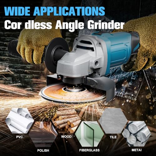1200 W Battery Angle Grinder for Makita Battery 18 V (without Battery), 125 mm Battery Flex with 4 Speeds, Brushless Professional Angle Grinder with 2 Sanding Discs 2 Cutting Discs for Grinding, Separating