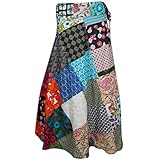 Mogul Interior Womens Boho Hippie Tie Wrap Skirt Colorful Patchwork Maxi Skirts S/M/L
