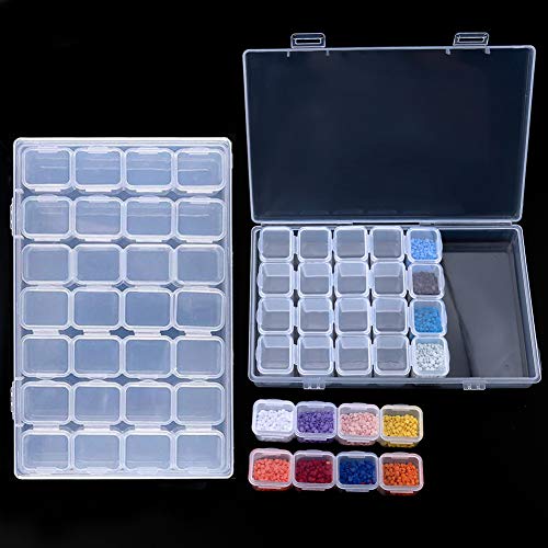 eQFeast 2 Pack 28 Grids Diamond Embroidery Box,Diamond Painting Accessories Small Jewelry Clear Storage Case Box Organizer- Transparent