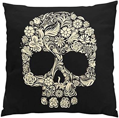 Gygarden Funny Vintage Floral Sugar Skull Hidden Zipper Home Sofa Decorative Throw Pillow Cover Cushion Case Square 16X16 Inch Two Sides Design Printed Pillowcase