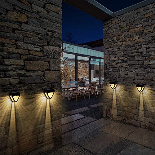 LeiDrail Solar Wall Lights Outdoor Deck Fence Light Solar Powered Landscape Decorative LED Warm White Lighting Waterproof for Stairs Step Yard - 4 Pack