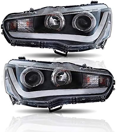 LED DRL Headlights Assembly for Mitsubishi Lancer Evo 2008-UP with Front Housing/Lens/Cover Left & Right