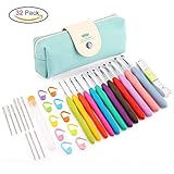 32Pack Crochet Hooks Set Ergonomic Soft Handles - Aluminum Blunt Needles - Knitting Needle - 2.0mm-8.0mm, Best Gifts for Mom