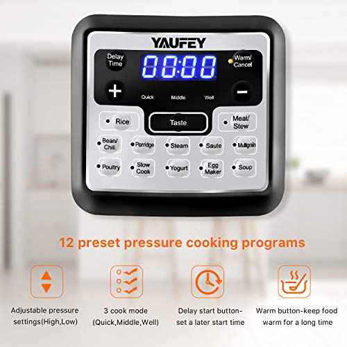 image for Electric Pressure Cooker, Yaufey 6.3QT 12-in-1 Programmable Pressure C