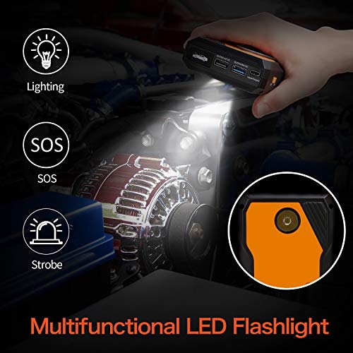 AUTOWN Jump Starter, 800A Peak 10000mAh Battery Jumper Starter with USB Quick Charge, 12V Auto Battery Booster, Portable Power Pack with Built-in LED Light, LCD Screen and Type-C Cable (Orange) - Thumbnail 3