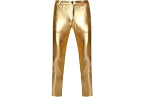 NewL Mens Night Club Skinny Shiny Gold Coated Metallic Pants Stage Perform Singer Disco Trousers
