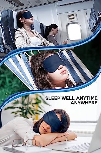 Aosun Silk Sleep Mask, 22-Momme 100% Pure Mulberry Silk Light-Blocking Eye Mask with Adjustable Strap, Hypoallergenic, Gifts for Women and Men (Blue)