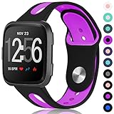 Maledan for Fitbit Versa Bands Women Men, Replacement Breathable Sport Watch Bands Accessories Strap with Stainless Steel Clasp for Fitbit Versa, Large, Black Purple