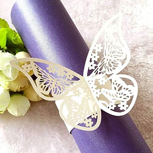 Best Quality - Napkin Rings - 50pcs Butterfly Style Laser Cut Porta Guardanapo Ivory Paper Napkin Rings Holders Party Wedding Favors Table Decoration - by L2BS - 1 PCs