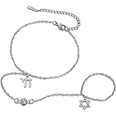 Dreamtimes Finger Ring Bracelet Star of David Bracelet Chai Hebrew Bracelets for Women Stainless Steel Hamsa Hand Bracelets Jewish Religious Jewelry