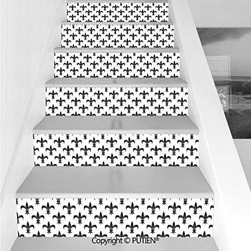 American Stair Stickers Wall Stickers,6 PCS Self-Adhesive [ Fleur De Lis,Floral Royal Black Lily Pat