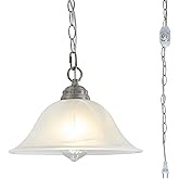 SHENGQINGTOP Plug in Pendant Light Alabaster Glass Shade Hanging Lamp with On/Off Switch,16.4Ft Cord & 14.7Ft Chain Dimmable 