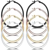 Areke Stainless Steel Hammered Large Hoop Earrings for Women - Round Teardrop Huggie Loops 4 Pairs Sets