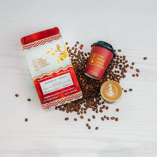 The Brew Crew Coffee – Single Origin Brazil Fazenda IP Coffee Beans, 250g | 100% Arabica Medium Roast | Smooth, Nutty & Chocolatey Flavor