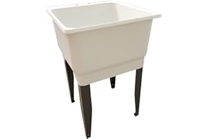 COCONUT HOME Free Standing Laundry Tub White Utility Sink Basin Fixture with Floor Mount Grey Steel Legs, 23 in. Wide, 25 in. Long, 15 in. Height, 4 in. Center set Holes