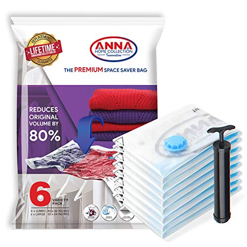 Anna Home Jumbo Vacuum Storage Bags (4 x Jumbo, 2 x Large) Space Saver Storage Bags for Travel. Durable and Reusable, Travel Hand Pump Included - Thumbnail 7