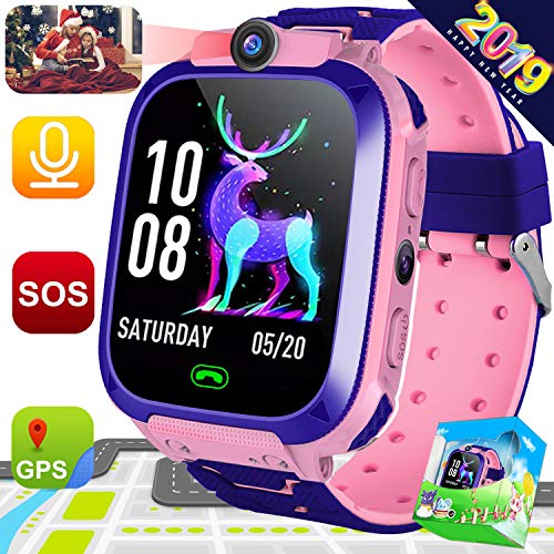 Kids Phone Smart Watch Boys Girls GPS Tracker 2 Way Call Wrist Watch 1.44" HD Touch Camera Games SOS Anti Lost Children Fitness Tracker Alarm Clock Holiday Toy (A-Pink 2019 New)