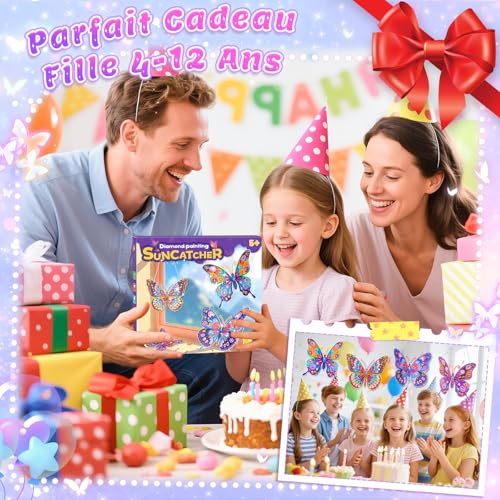Gift Girl 6 8 10 7 5 9 Years, Children's Manual Activity Butterfly Diamond Painting Child Toy Girl 6 7 8 9 Years, Creative Hobbies 6 8 10 Years Sun Catcher Window Color Deco Birthday Gifts 4-12