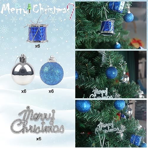 LOVEINUSA 32PCS Christmas Ball Ornaments, Christmas Tree Ornaments Glitter Christmas Decorations Tree Balls for Christmas Xmas Tree (Dark Blue & Silver)