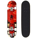 Ancheer Complete Skateboard Skull Wood Cruiser Standard Skate Board Trucks Almost 31 x 8 Inches