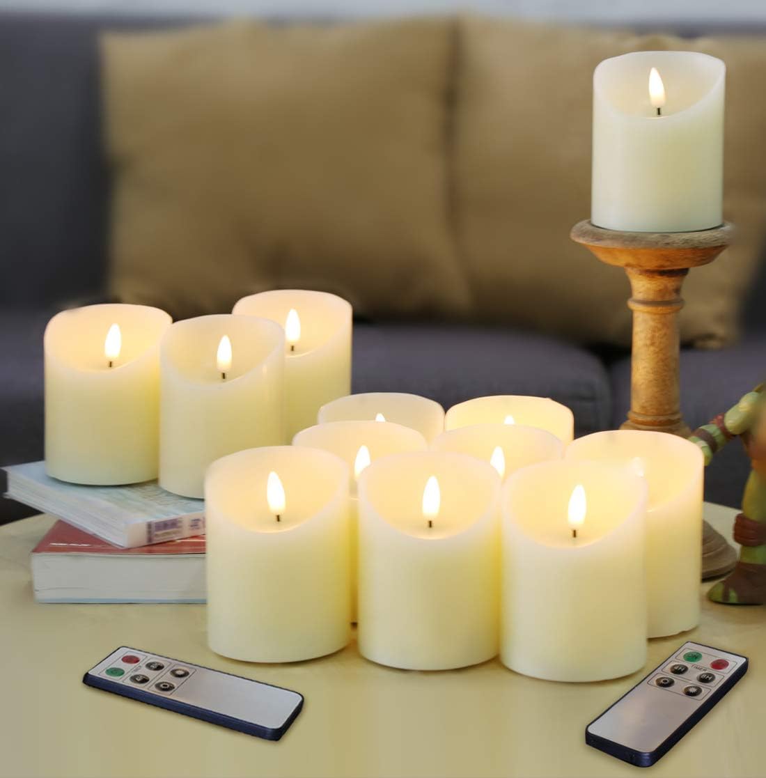 Eywamage 12 Pack Realistic Flameless Pillar Candles with Remote D 3" H 4", Flickering LED Battery Votive Candles Ivory Real Wax: Home Improvement