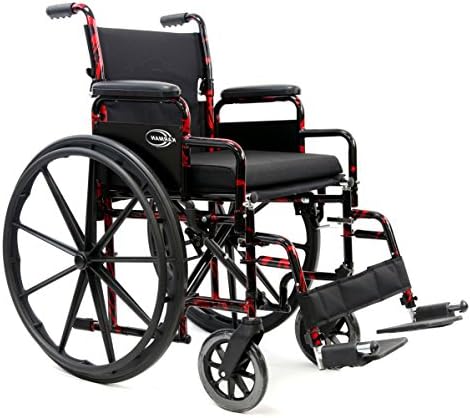 Karman LT-770Q-E Lightweight Removable Wheelchair with Elevating Legrest, Red Streak, 18" x 16"