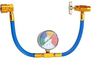 AUPOKO R134A AC Refrigerant Charge Hose Kit, 1/2’’ Self-Sealing Valve Can, and Recharge Hose with Pressure Gauge, Fits for Car AC Air Conditioning Refrigerant
