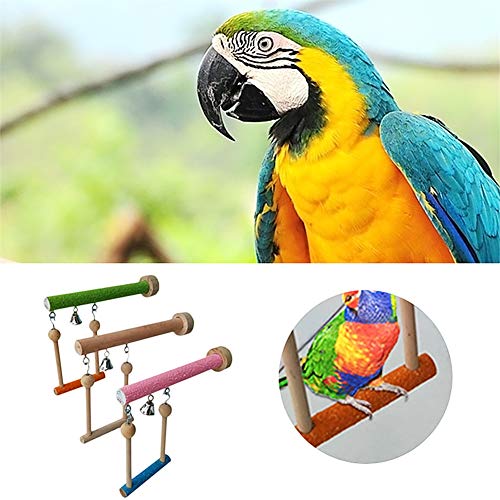Keersi Wood Perch Toy with Bell for Bird Parrot Parakeet Cockatiel Conure Cockatoo African Grey Macaw Eclectus Amazon Lovebird Finch Canary Budgie Cage Stand Swing