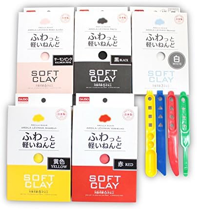 Soft clay White / Pink / Black / Yellow / Red &amp; Plastic modeling tool set japan import