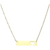 MECCANIXITY Initial Bar Pendant Necklace, Stainless Steel Rectangle Blank Pendant Necklace, Heart Bar Charm for Woman Gifts Jewelry, Golden