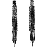 Black Rhinestone Long Tassel Earrings for women.Crystal Chandelier Fringe Drop Earrings Zircon Strand Earrings Fashion Jewelry Gifts for Female