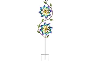 OUTSTAUES Flower Wind Spinners Outdoor Kinetic Metal Wind Sculptures & Spinners for Yard Garden Lawn Patio Decorations, Purpl