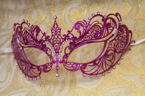 Venetian Laser Cut Pink Swirls Impression Masquerade Mask - Decorated With Gem Crystals