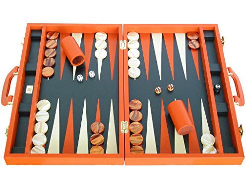Leather Backgammon Set by Zaza & Sacci - (20" Case, Board Game) - Orange