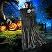 Motion Activated Animated Halloween Decorative Props- 5 Foot Laughter and Glowing Hanging Grim Reaper with Shackles Chains - Light Up Eyes and Ghostly Laughter