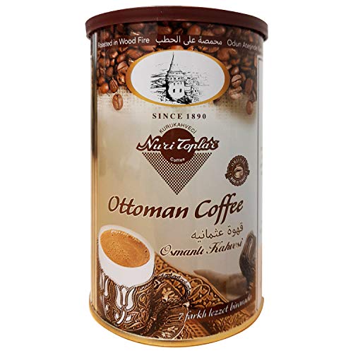 Kurukahveci Nuri Toplar Türkischer gemahlener Ottoman, Kaffee, geröstet in Holzfeuer, 250 g Roller-Metallbox