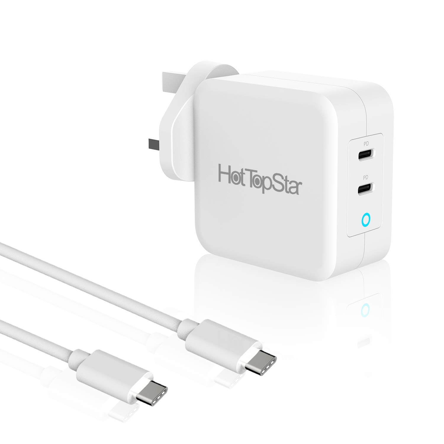 HotTopStar 100W GaN Charger, USB C Plug, 2-Port Fast Compact Wall Charger, 96W USB C Laptop Charger for MacBook Pro/Air, iPhone 16/16 Pro/15/15 Pro, iPad Pro, Dell XPS, Galaxy S23/S22, Pixel 7
