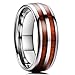 King Will Nature 8mm Mens Tungsten Carbide Ring Domed Double Rosewood Wood Inlay Polished Finish Comfort Fit