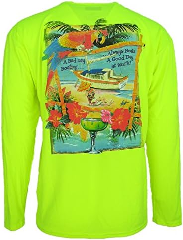 Long Sleeve Mens Fishing Shirt Cooling Performance UPF 30 Safety Yellow Hawaiian