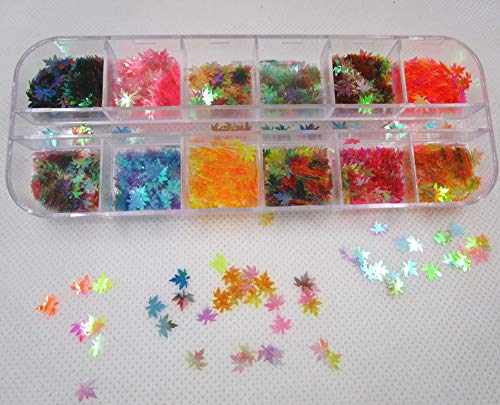 Holographic Nail Sequins Star Leaf Iridescent Nail Glitters Flakes Resin Nail Art Decorations Chunky Glitter Flower Stickers Decals for Nail Art & Crafts (SET015A)