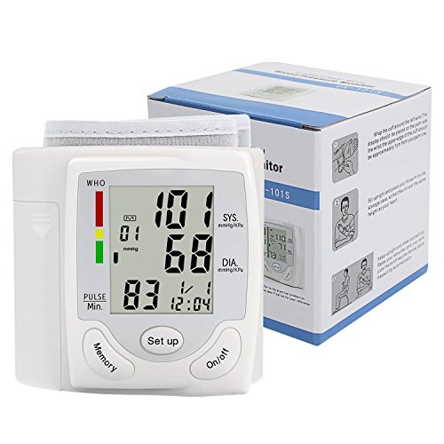 Wrist Blood Pressure Monitor, Digital BP Monitor with Memory Storage, Intelligent LCD Display Automatically Measure Pulse Diastolic Systolic and Shows Hypertension level
