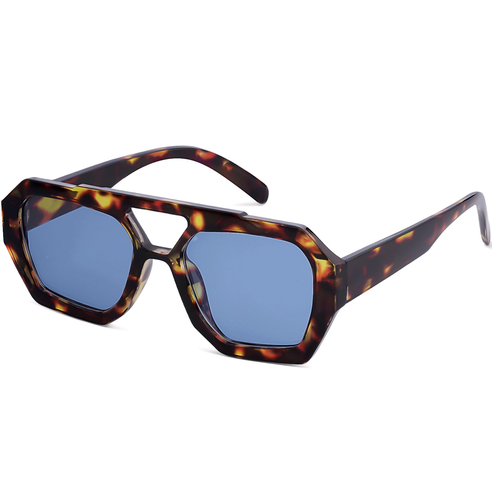 Photo 1 of AENMTU Trendy Designer Inspired Aviator Sunglasses for Women Men Hexagonal Square Thick Frame Double Bridge Sun Glasses